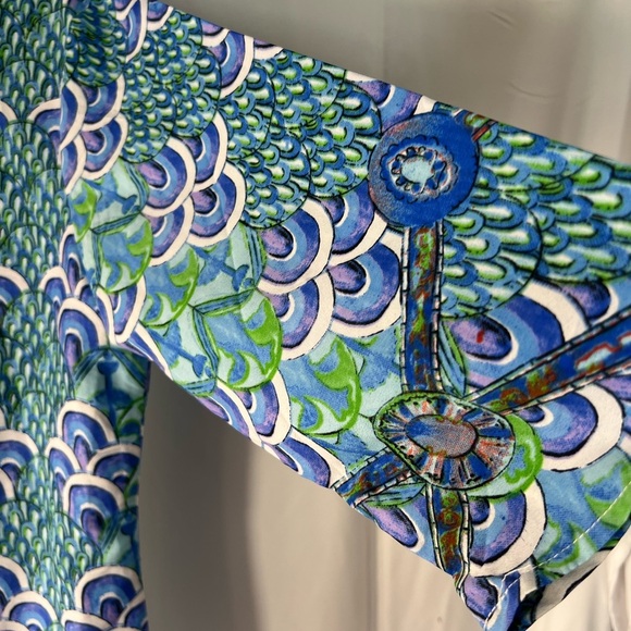 Antics Sartorial by Giacomo Cinque Italian Blouse - Blue Green Art Deco Print -M - Picture 6 of 11